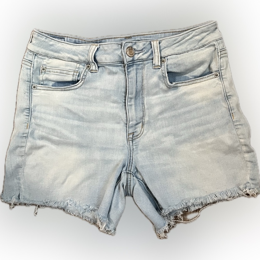 American Eagle Next Level Stretch Shorts |Size 12 | Light Wash Distressed Cutoff